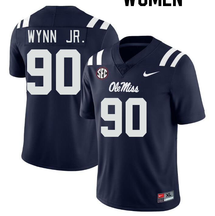 Women #90 Stephon Wynn Jr. Ole Miss Rebels College Football Jerseyes Stitched Sale-Navy